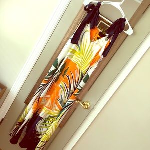 Palm Print Maxi Dress with ties at shoulders